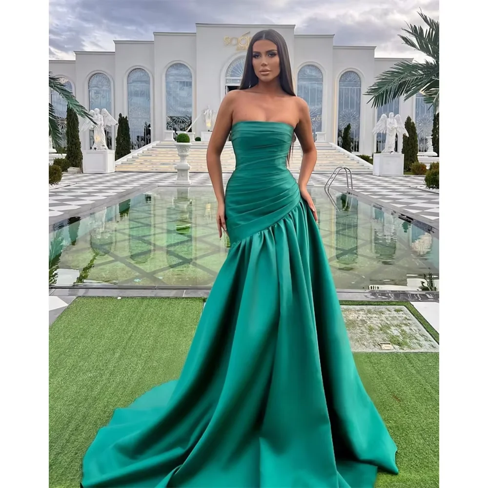 Green Satin Pleated Prom Dress Strapless Floor Length Mermaid Wedding Party Dress Formal Occasions Evening Dresses Customized
Green Satin Pleated Prom Dress Strapless Floor Length Mermaid Wedding Party Dress Formal Occasions Evening Dresses Customized