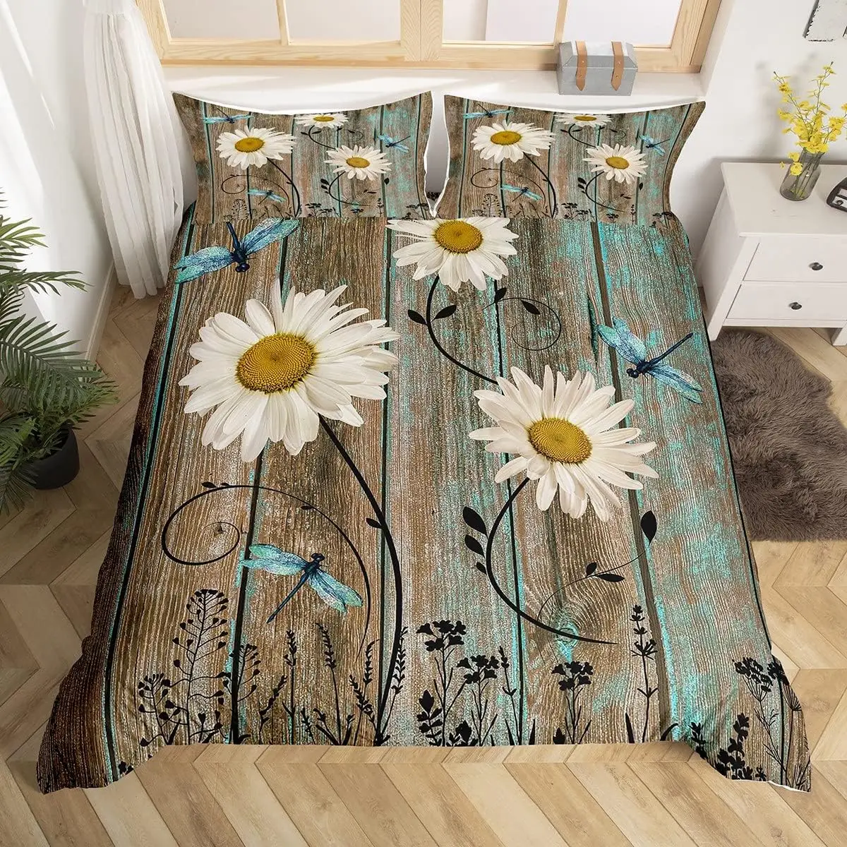 Botanical Daisy Duvet Cover Queen Rustic Wooden Flower Dragonfly Bedding Set Retro Country Farmhouse Barndoor Comforter Cover
Botanical Daisy Duvet Cover Queen Rustic Wooden Flower Dragonfly Bedding Set Retro Country Farmhouse Barndoor Comforter Cover