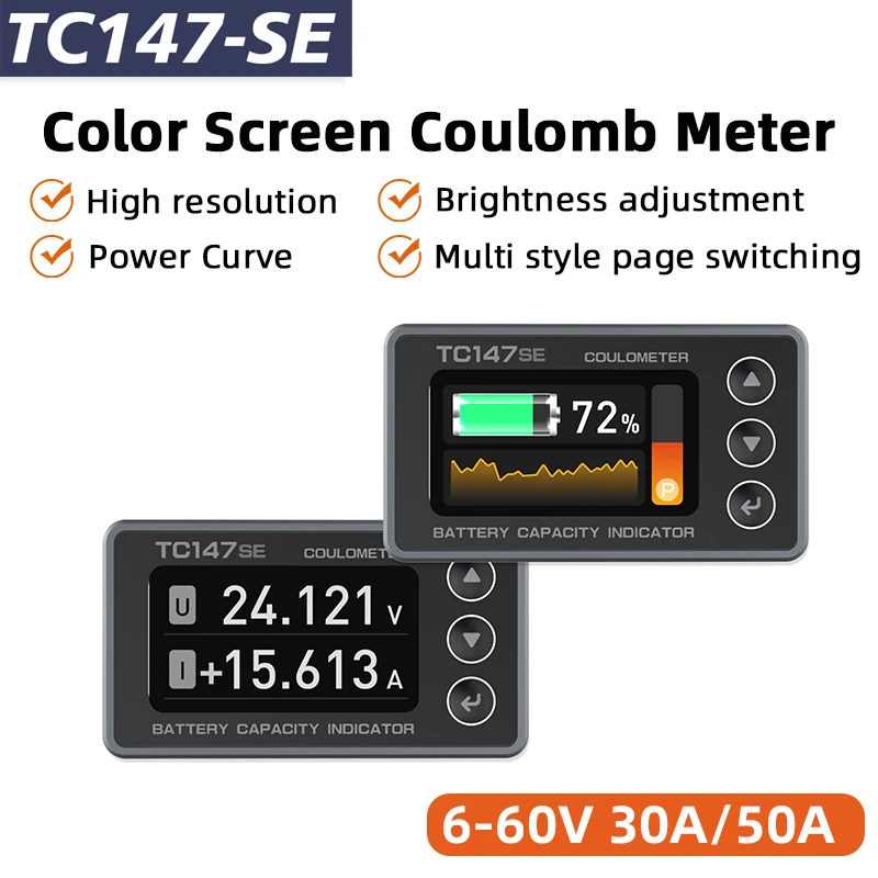 TC147-SE High-Resolution Color Screen Coulomb Meter Lithium Battery Power Meter Lithium Iron Phosphate Power Display 
TC147-SE High-Resolution Color Screen Coulomb Meter Lithium Battery Power Meter Lithium Iron Phosphate Power Display