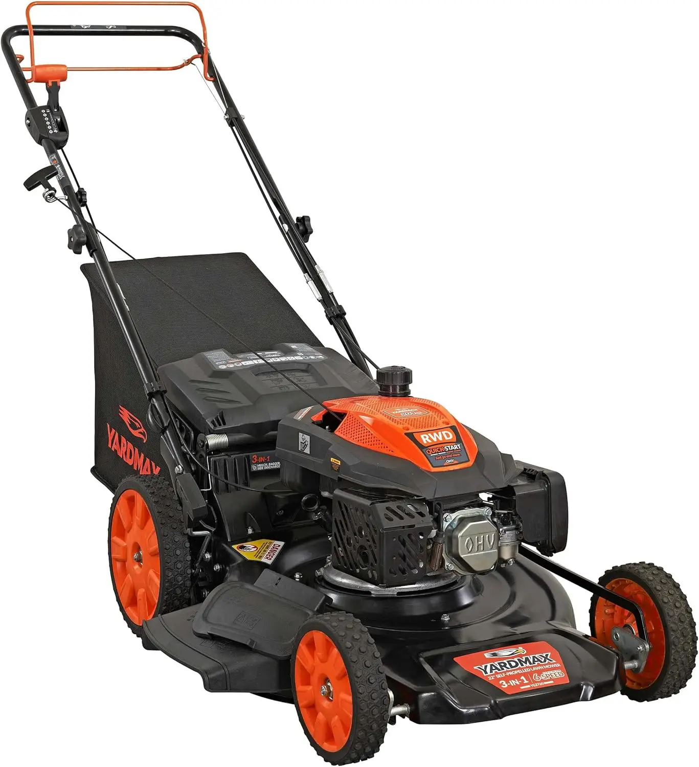 22 in. 201cc Select PACE 6 Speed CVT High Wheel RWD 3-in-1 Gas Walk Behind Self Propelled Lawn Mower, Black
22 in. 201cc Select PACE 6 Speed CVT High Wheel RWD 3-in-1 Gas Walk Behind Self Propelled Lawn Mower, Black