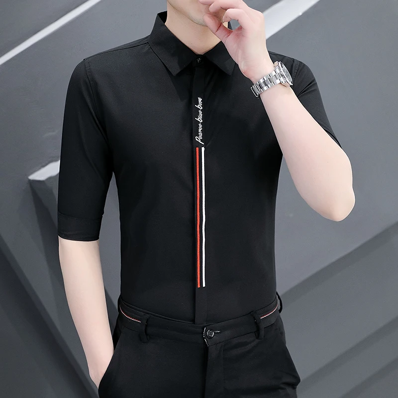 Embroidered Letter Striped Slim Fit Luxury Half Sleeve Shirt Men Summer New Quality Smooth Comfortable Boutique Camisa Masculina
Embroidered Letter Striped Slim Fit Luxury Half Sleeve Shirt Men Summer New Quality Smooth Comfortable Boutique Camisa Masculina