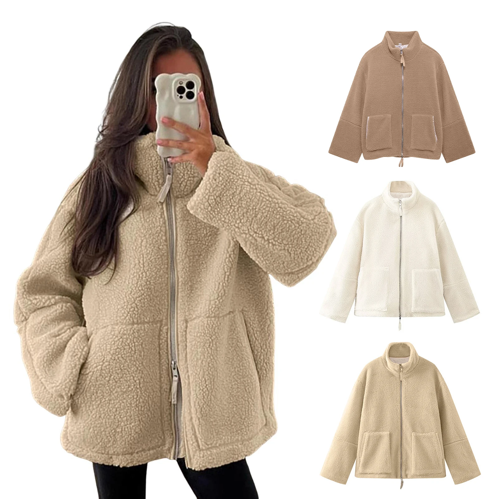 Winter Women Coat Thick Plush Stand Collar Zipper Closure Velvet Jacket Colorblock Long Sleeves Pockets Cardigan Outerwear
Winter Women Coat Thick Plush Stand Collar Zipper Closure Velvet Jacket Colorblock Long Sleeves Pockets Cardigan Outerwear