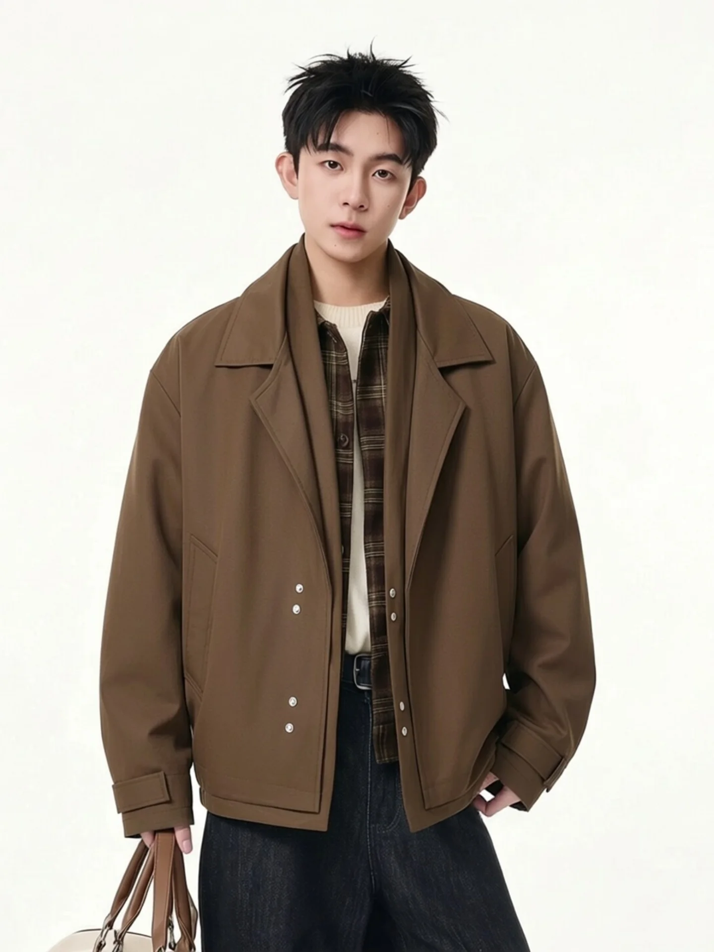 Retro Brown Fake Two-Piece Suit Jacket Men's Casual Loose Silhouette Turn-down Collar Outerwear Korean Style Spring Fashion
Retro Brown Fake Two-Piece Suit Jacket Men's Casual Loose Silhouette Turn-down Collar Outerwear Korean Style Spring Fashion