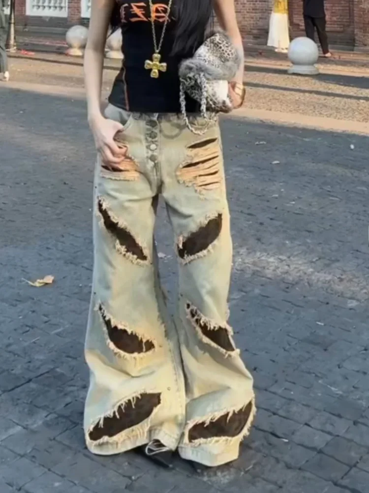 American High Street Design Hole Leopard Print Jeans Women Sexy Ripped Washed Splicing Micro Flared Long Pants
American High Street Design Hole Leopard Print Jeans Women Sexy Ripped Washed Splicing Micro Flared Long Pants