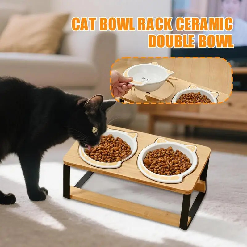 Cat Elevated Food Bowl Cat Raised Food Bowl Double Ceramic Dish With Non-Slip Wooden Base Tilted For Pet Puppy Apartment City
Cat Elevated Food Bowl Cat Raised Food Bowl Double Ceramic Dish With Non-Slip Wooden Base Tilted For Pet Puppy Apartment City