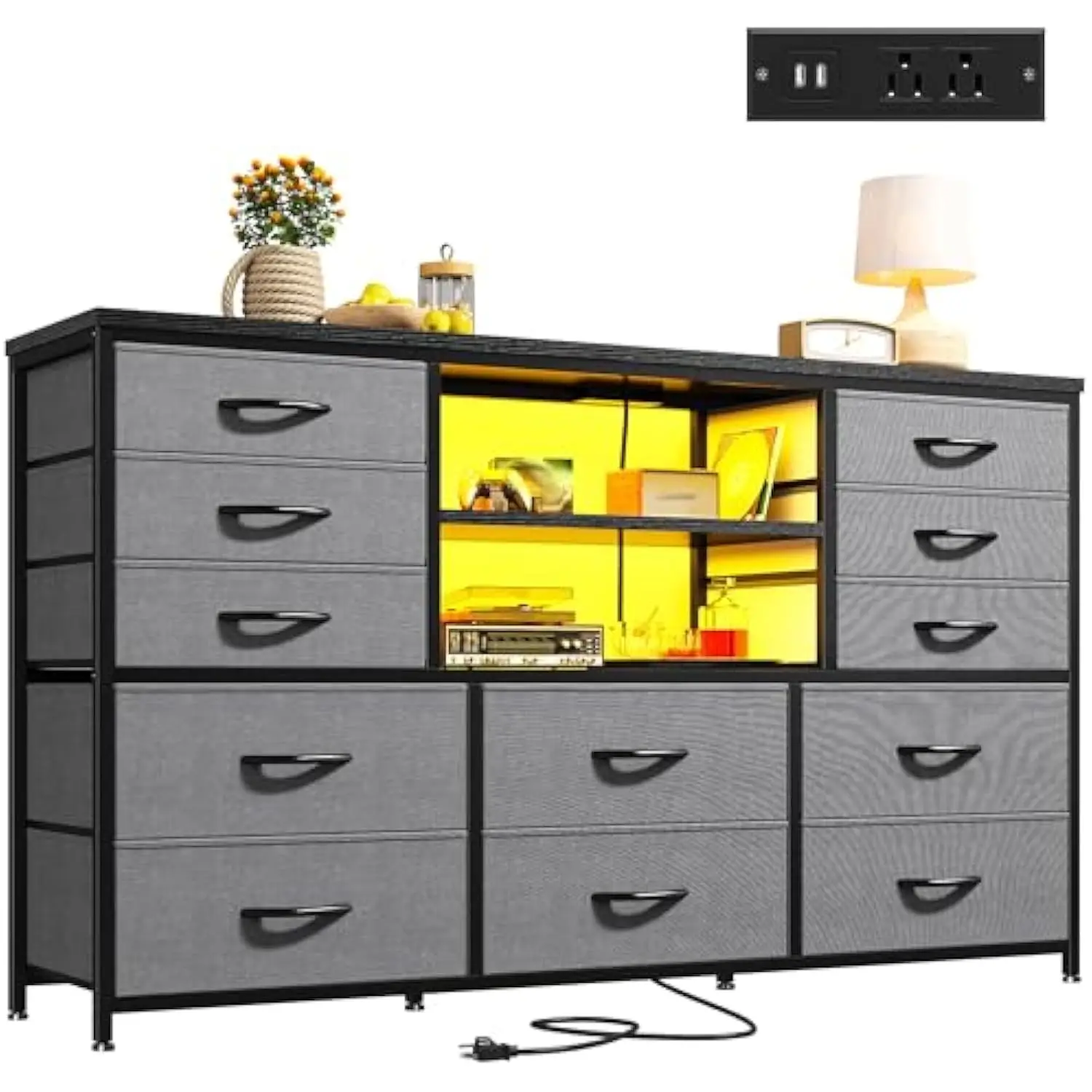Long Dresser for Bedroom with 12 Fabric Drawers,Bedroom Dresser with LED Lights & Power Outlet, Wooden Top & Metal Frame,for L
Long Dresser for Bedroom with 12 Fabric Drawers,Bedroom Dresser with LED Lights & Power Outlet, Wooden Top & Metal Frame,for L