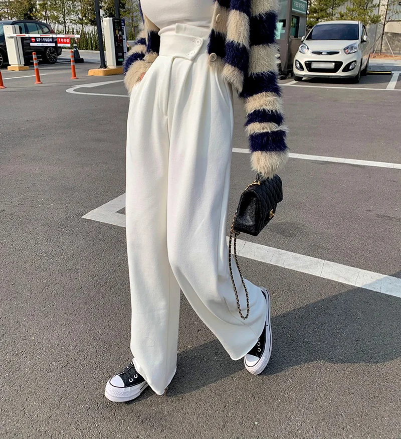 Casual Pants Women's Chic Loose Wide Leg Slim Elastic Waist Draping Straight Long Trousers Trendy High Waist Asymmetric Cotton
Casual Pants Women's Chic Loose Wide Leg Slim Elastic Waist Draping Straight Long Trousers Trendy High Waist Asymmetric Cotton