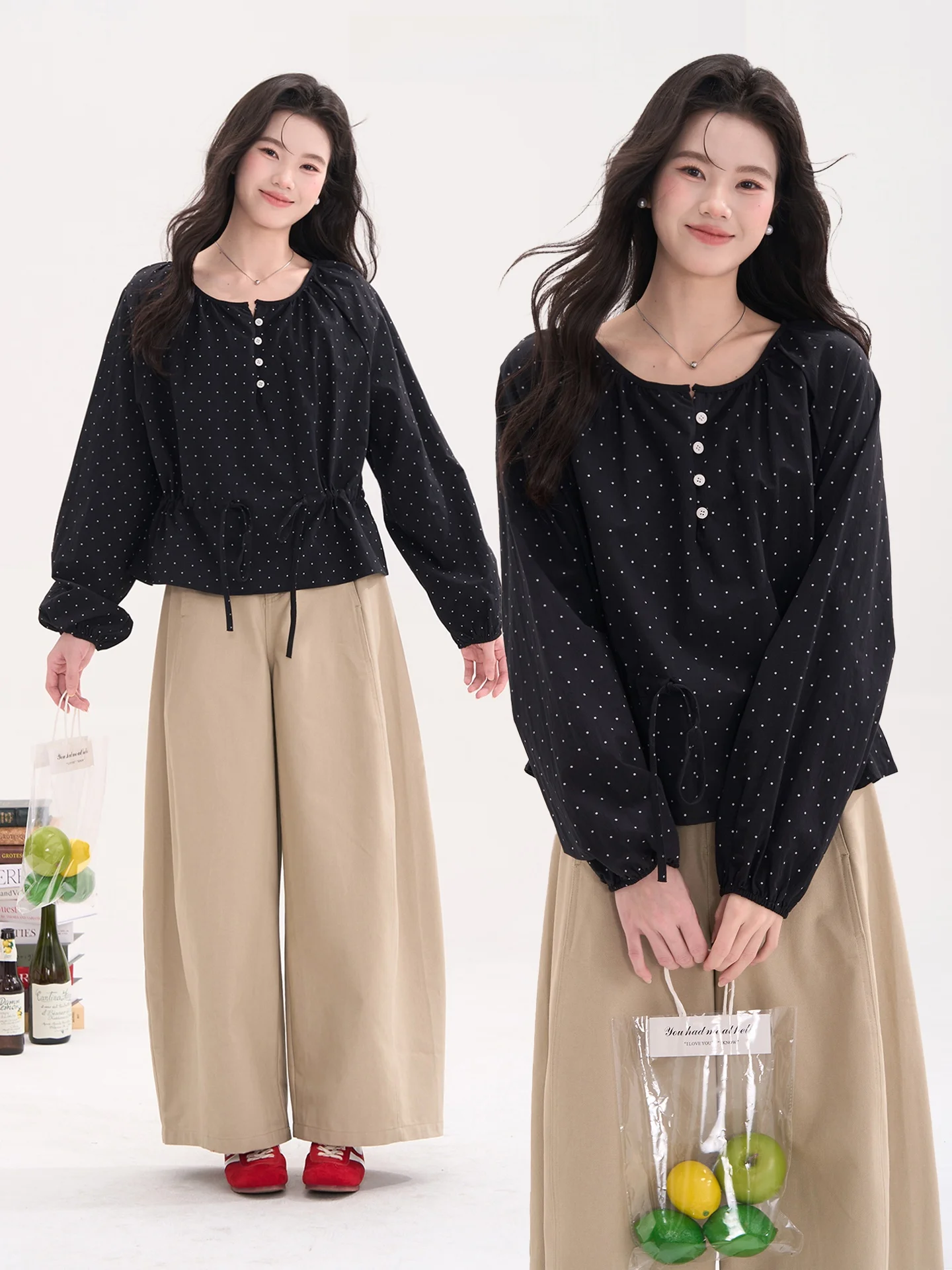 Sweet Polka Dot Long Sve Women's irt Spring Gored Waist round Ne Top Korean Sle Cotton Pure Windproof Commute Faion
Sweet Polka Dot Long Sve Women's irt Spring Gored Waist round Ne Top Korean Sle Cotton Pure Windproof Commute Faion
