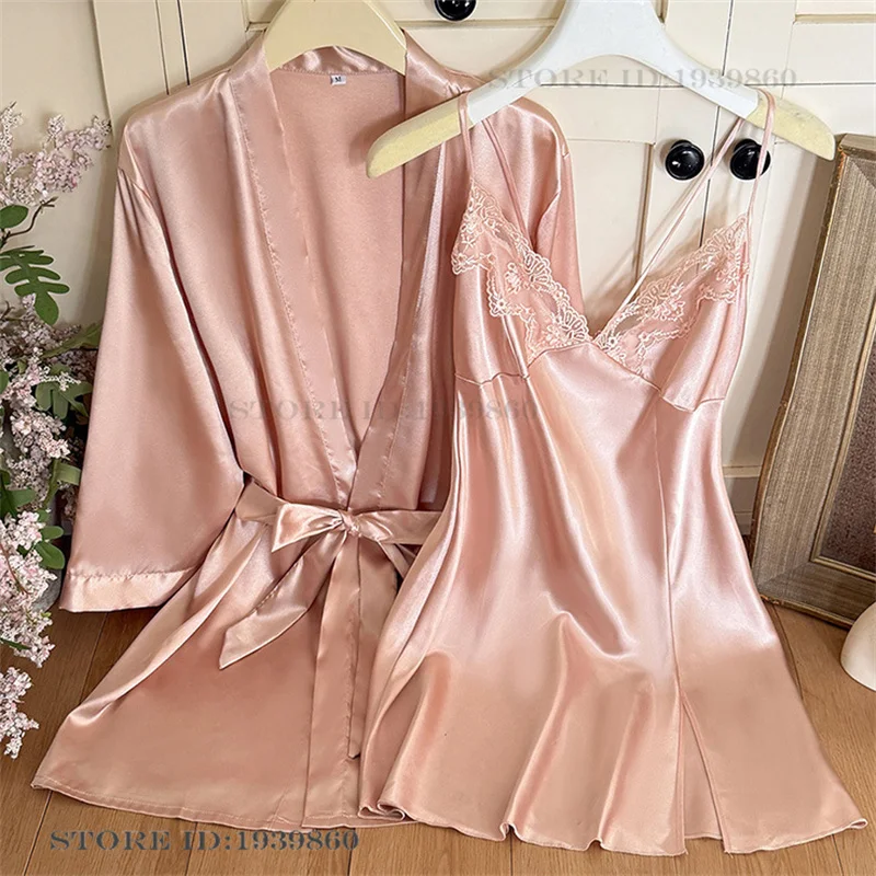 Sexy Twinset Robe Set Sleepwear Patchwork Lace Suspender Nightgown Womens Lingerie Sets Summer New Homewear Kimono Bathrobe Gown
Sexy Twinset Robe Set Sleepwear Patchwork Lace Suspender Nightgown Womens Lingerie Sets Summer New Homewear Kimono Bathrobe Gown
