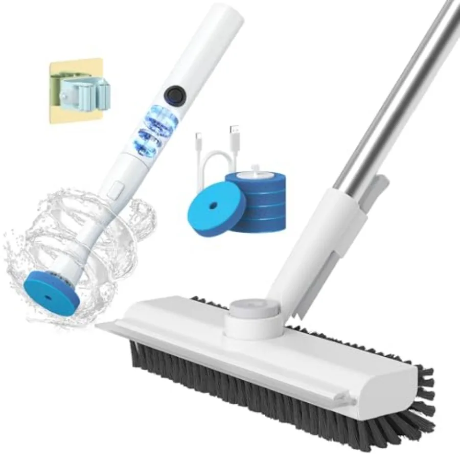 Floor Scrub Brush with Long Handle and Electric Toilet Brush Set with 5 Disposable Refill Heads
Floor Scrub Brush with Long Handle and Electric Toilet Brush Set with 5 Disposable Refill Heads