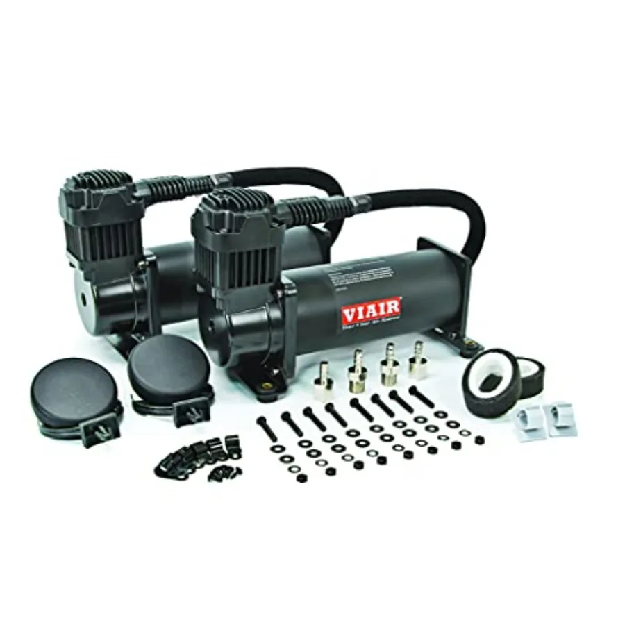 Air suspension dual compressor kit for air tanks, bags, horns; stealth black aluminum housing; 12V continuous duty, 200 PSI max
Air suspension dual compressor kit for air tanks, bags, horns; stealth black aluminum housing; 12V continuous duty, 200 PSI max