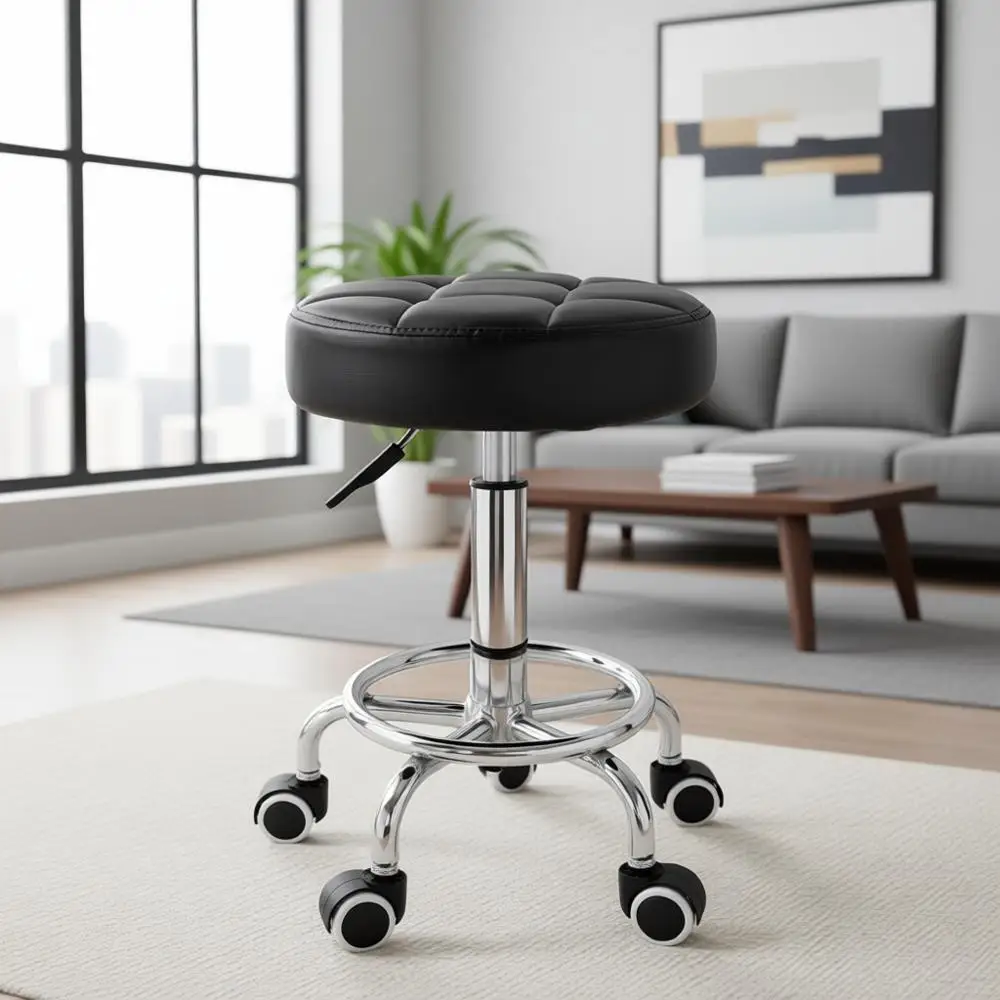 Регулируемый по высоте круглый вращающийся стул с подставкой для ног для массажа и спа, черный
Регулируемый по высоте круглый вращающийся стул с подставкой для ног для массажа и спа, черный