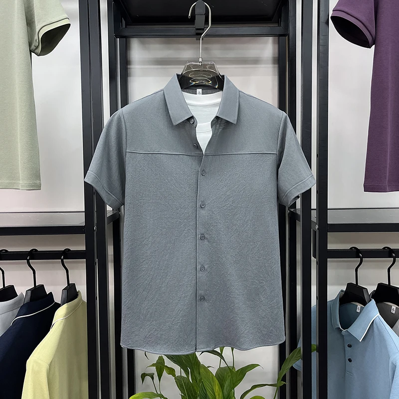 Summer New Style Men's Solid Color Fashionable Lapel Breathable Cool Short-Sleeved Shirt
Summer New Style Men's Solid Color Fashionable Lapel Breathable Cool Short-Sleeved Shirt