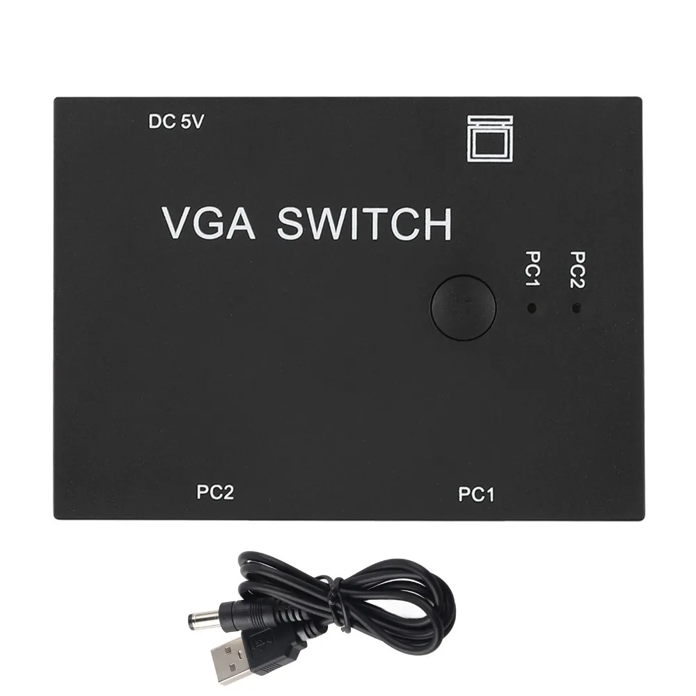 2 Port VGA Splitter Press Button Plug and Play VGA Switch Box Long Distance 2 In 1 Out Video Selector Switcher