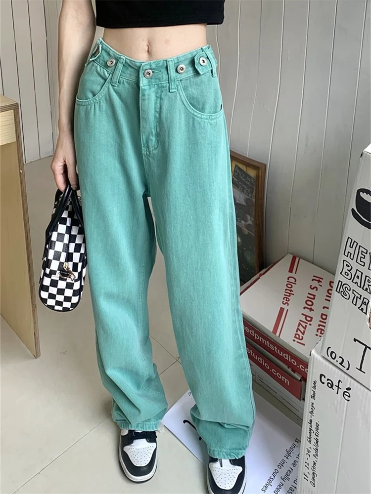 Women's BButton Design Summer Green Jeans Young Girl Street Straight Bottoms Vintage Casual Trousers Female Wide Leg Pant
Women's BButton Design Summer Green Jeans Young Girl Street Straight Bottoms Vintage Casual Trousers Female Wide Leg Pant