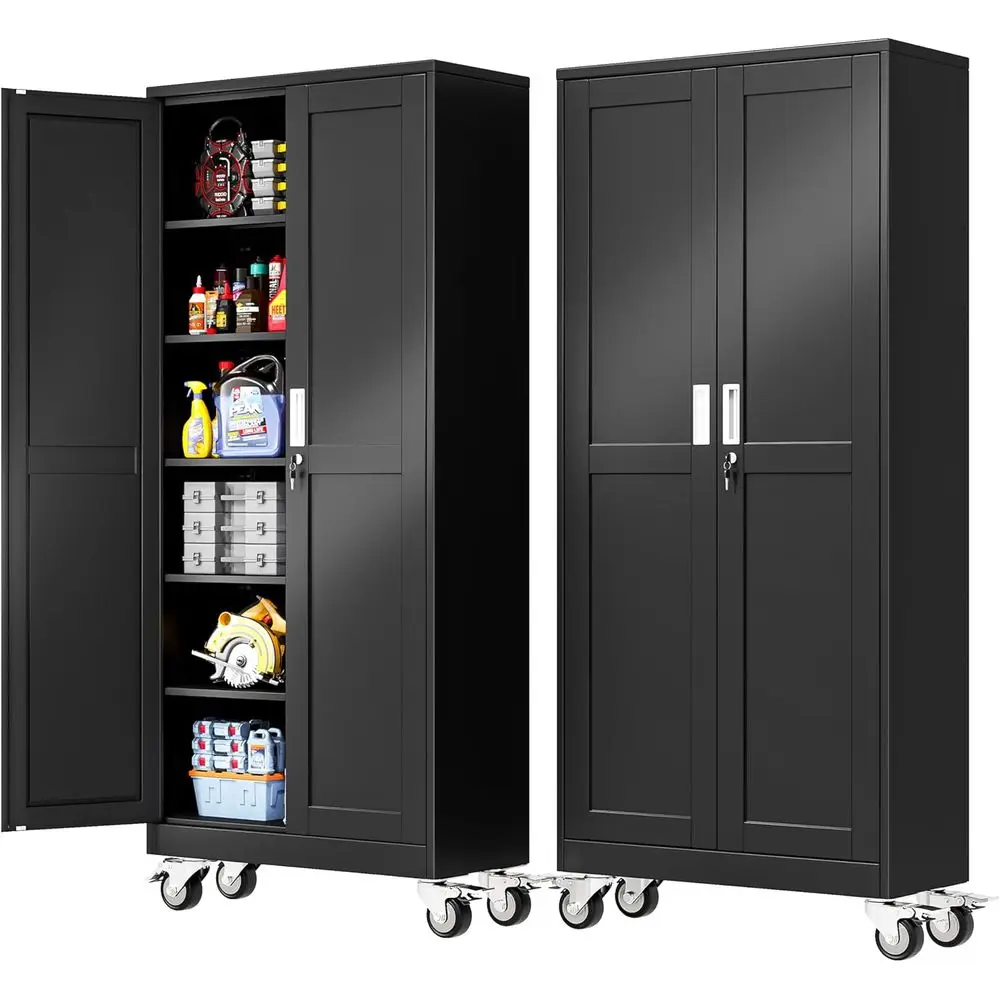 75 High Metal Storage Cabinet with Wheels, 2 Doors and 5 Shelves, Ideal for Home, Office, Warehouse, Black, Assembly Required
75 High Metal Storage Cabinet with Wheels, 2 Doors and 5 Shelves, Ideal for Home, Office, Warehouse, Black, Assembly Required