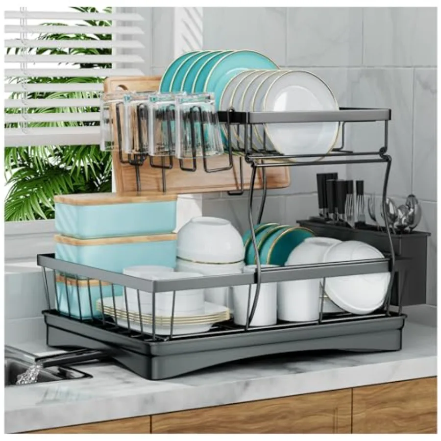 Large Dish Drying Rack for Kitchen Counter Detachable Large Capacity Dish Drainer Organizer 2-Tier Dish Racks with Utensil Hold
Large Dish Drying Rack for Kitchen Counter Detachable Large Capacity Dish Drainer Organizer 2-Tier Dish Racks with Utensil Hold