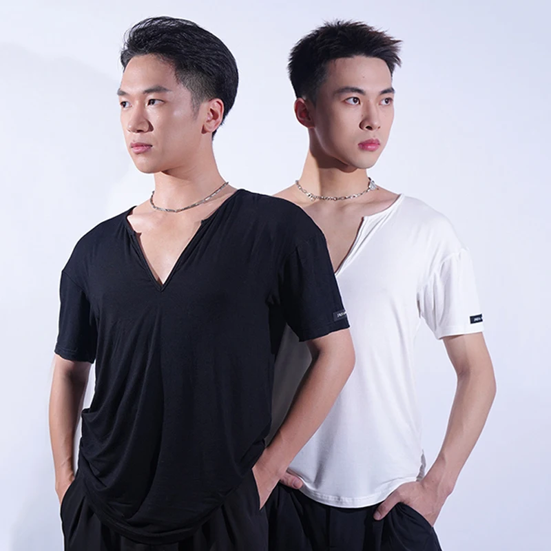 Men Latin Dance Clothes For Training Black Short Sleeve Top V-Neck White Tops Male Cha Cha Rumba Dance Practice Wear VBH2860
Men Latin Dance Clothes For Training Black Short Sleeve Top V-Neck White Tops Male Cha Cha Rumba Dance Practice Wear VBH2860