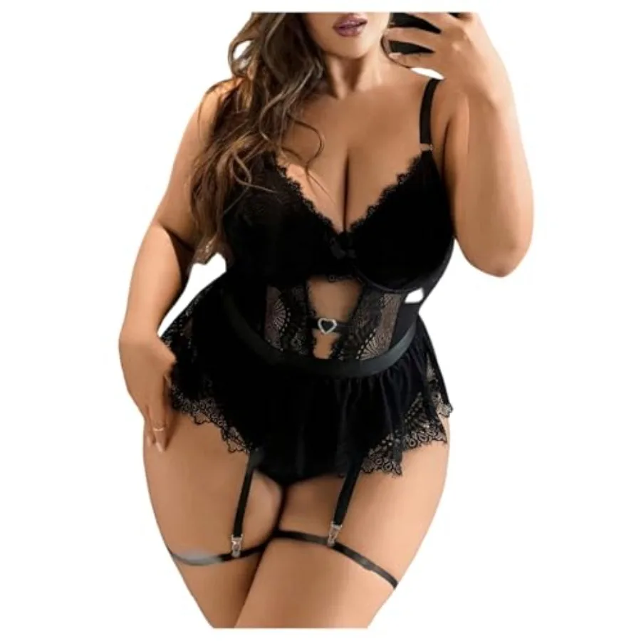 SOLY HUX Women's Plus Size Lace Lingerie Set Underwire Cut Out Teddy Bodysuit Nightwear
SOLY HUX Women's Plus Size Lace Lingerie Set Underwire Cut Out Teddy Bodysuit Nightwear