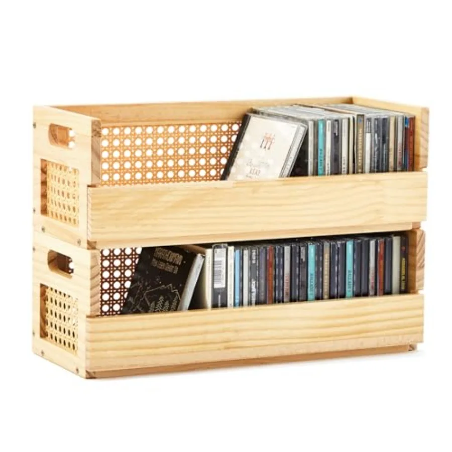 2 Set Wooden CD Storage Box Holder Shelf with Carrying Handles Rattan Design Cassette Tape Display Racks Organizer Shelf for Mo
2 Set Wooden CD Storage Box Holder Shelf with Carrying Handles Rattan Design Cassette Tape Display Racks Organizer Shelf for Mo