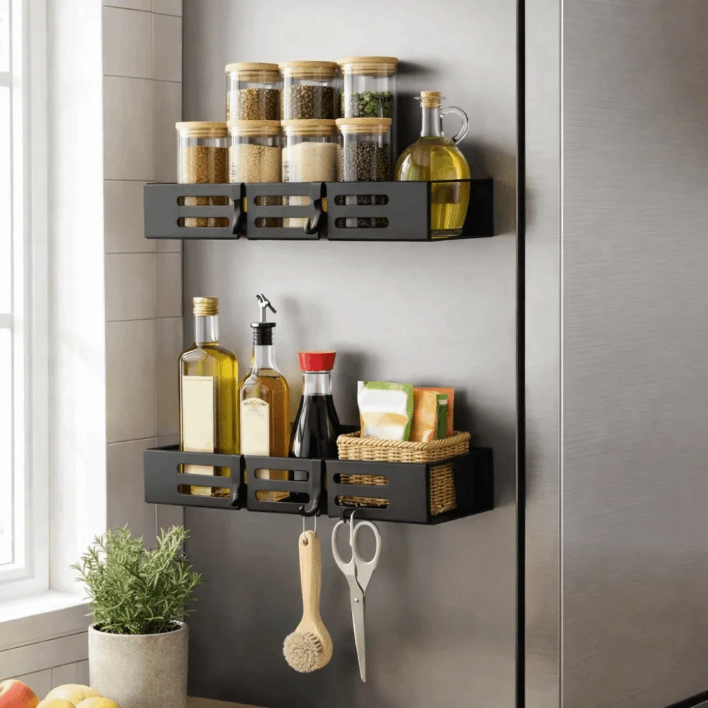 1/2PCS Wall Mounted Magnetic Spice Rack Iron Space Saving Refrigerator Magnetic Shelf with Hooks Large Capacity Seasoning Holder
1/2PCS Wall Mounted Magnetic Spice Rack Iron Space Saving Refrigerator Magnetic Shelf with Hooks Large Capacity Seasoning Holder