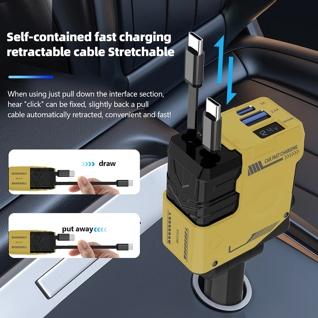 4-in-1 Car Charger With Two Extendable Cables And Overcharge Car Charger Adapter
4-in-1 Car Charger With Two Extendable Cables And Overcharge Car Charger Adapter