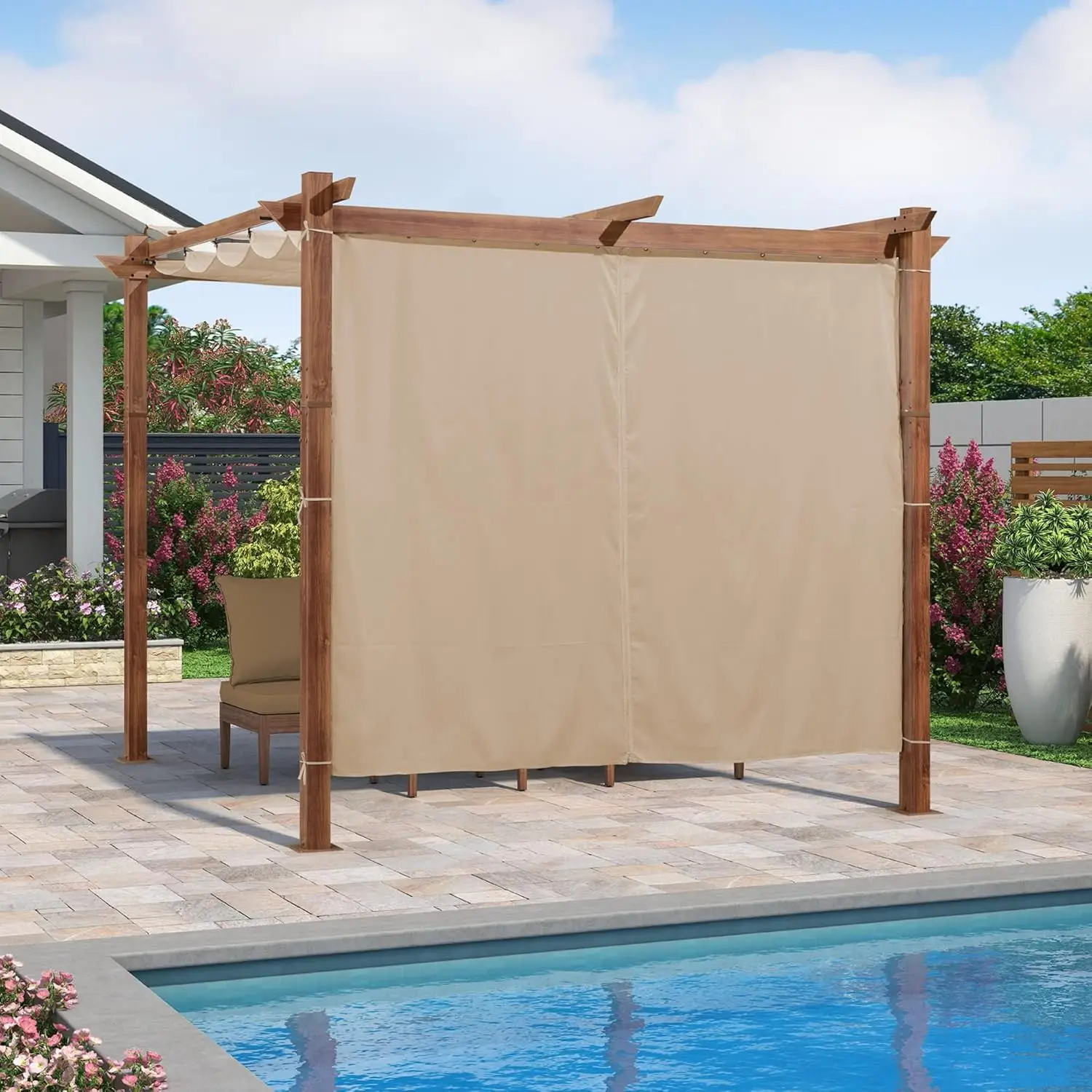 10x10ft Retractable Metal Pergola Shelter Garden Porch Gazebo Wood Grain Frame Canopy Curtains Khaki, Customized
10x10ft Retractable Metal Pergola Shelter Garden Porch Gazebo Wood Grain Frame Canopy Curtains Khaki, Customized