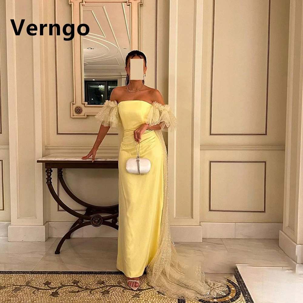 Verngo Yellow Off The Shoulder Short Sleeves A Line Satin Party Dress Strapless Zipper Dubai Long Evening Dress
Verngo Yellow Off The Shoulder Short Sleeves A Line Satin Party Dress Strapless Zipper Dubai Long Evening Dress