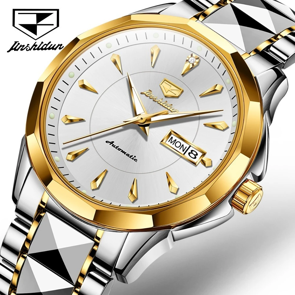 JSDUN 8936 Fashion Mechanical Watch Gift Tungsten Steel Watchband Round-dial Wristwatch Week Display Calendar
JSDUN 8936 Fashion Mechanical Watch Gift Tungsten Steel Watchband Round-dial Wristwatch Week Display Calendar