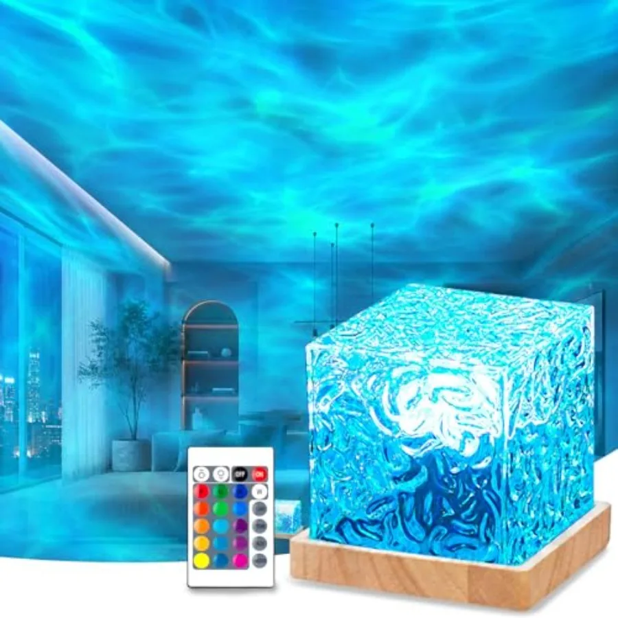 Ocean Wave Projector Light with Solid Wood Base, 4.5" Mood Lighting Ambient Lighting with 16 Colors and Dynamic Ripple Effect,
Ocean Wave Projector Light with Solid Wood Base, 4.5" Mood Lighting Ambient Lighting with 16 Colors and Dynamic Ripple Effect,