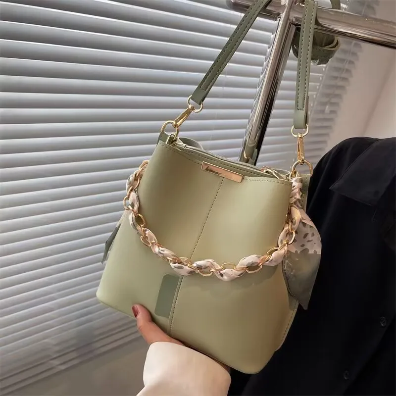 Light Green Mini Bucket Crossbody Bag For Women Casual Style Shoulder Bag With Chain Scarf Detail And Adjustable Strap 28 Sa2234845491e4aaab6b96eec43db65a1R