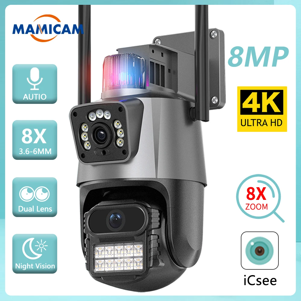 8MP 4K WiFi Dual Lens Camera with Dual Screen Wide Angle Outdoor PTZ 4MP CCTV Surveillance Camera Night Vision Light Alarm ICSEE
8MP 4K WiFi Dual Lens Camera with Dual Screen Wide Angle Outdoor PTZ 4MP CCTV Surveillance Camera Night Vision Light Alarm ICSEE