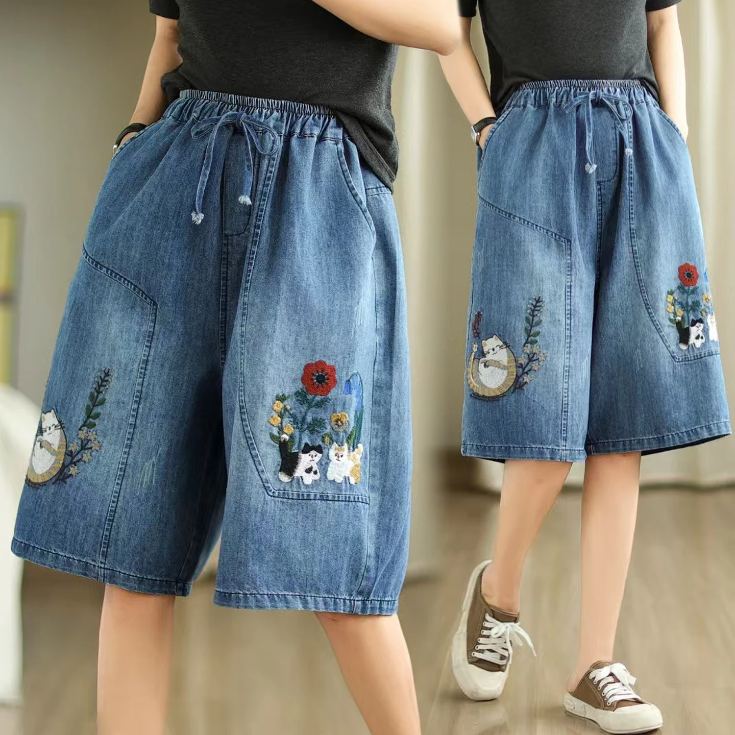 Fashionable Embroidered Loose Wide Leg Jeans Shorts Casual High Waist Cotton Polyester Blend Summer Versatile Big Size Denim ...
Fashionable Embroidered Loose Wide Leg Jeans Shorts Casual High Waist Cotton Polyester Blend Summer Versatile Big Size Denim ...