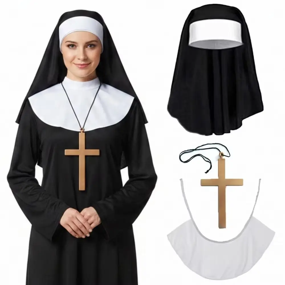 1/3Pcs Creative Nun Costume Set Victorian Cross Necklace Halloween Gothic Costume Nun Headpiece Nun Hat Gothic Hat White Collar
1/3Pcs Creative Nun Costume Set Victorian Cross Necklace Halloween Gothic Costume Nun Headpiece Nun Hat Gothic Hat White Collar