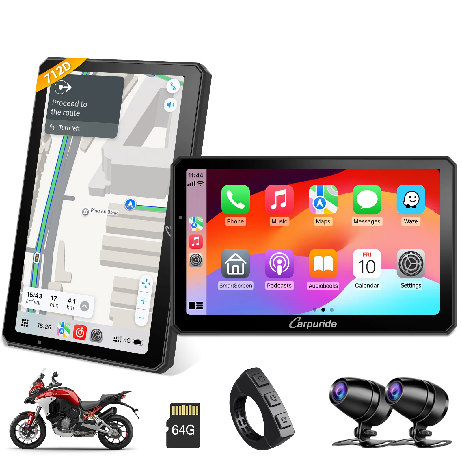 Carpuride W712D Motorcycle Carplay Screen 7" HD 1080p Touchscreen App-le CarPlay Android Auto Motorcycle Dashcam Display
Carpuride W712D Motorcycle Carplay Screen 7" HD 1080p Touchscreen App-le CarPlay Android Auto Motorcycle Dashcam Display