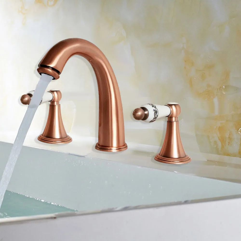 Antique Red Copper Brass Deck Mounted Dual Handles Widespread Bathroom 3 Holes Faucet Mixer Water Tap arg037
Antique Red Copper Brass Deck Mounted Dual Handles Widespread Bathroom 3 Holes Faucet Mixer Water Tap arg037