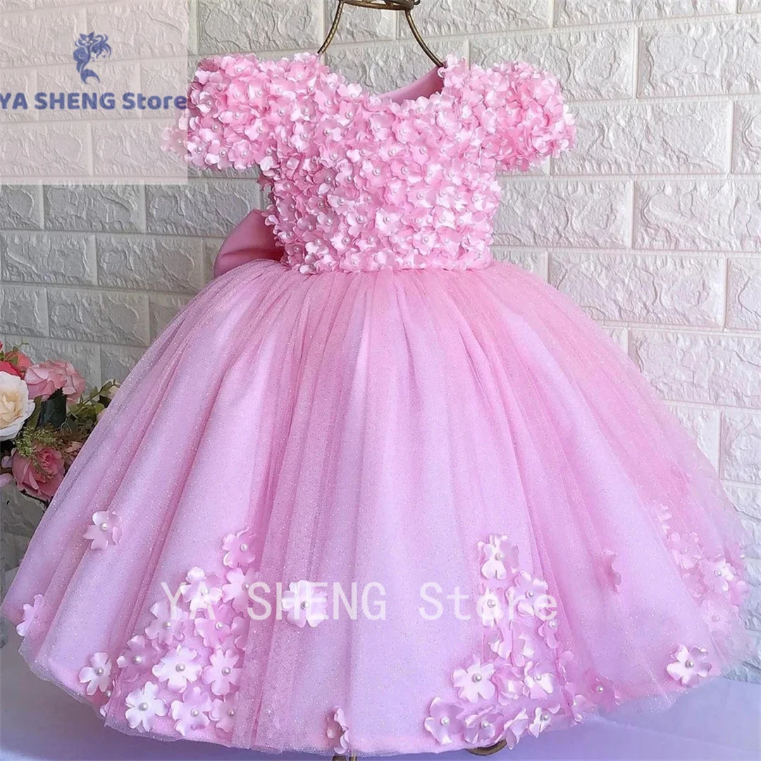 Pink Ball Gown Infant Party 3D Flower Kids Birthday Pageant Gowns With Bow Tie Hollow Back Toddler Baby Wedding Guest Dresses
Pink Ball Gown Infant Party 3D Flower Kids Birthday Pageant Gowns With Bow Tie Hollow Back Toddler Baby Wedding Guest Dresses