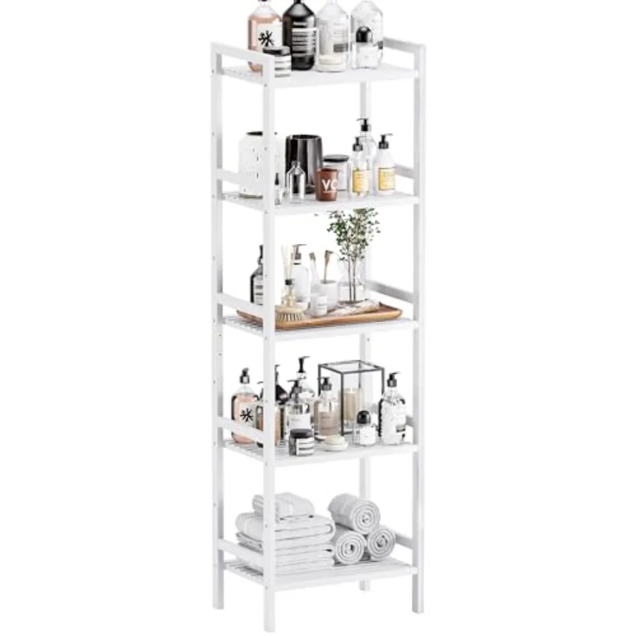 5 Tier Bamboo Shelf, Tall Narrow Bookcase, Freestanding Bathroom Storage Unit with Adjustable Shelves, Modern Display Standing
5 Tier Bamboo Shelf, Tall Narrow Bookcase, Freestanding Bathroom Storage Unit with Adjustable Shelves, Modern Display Standing