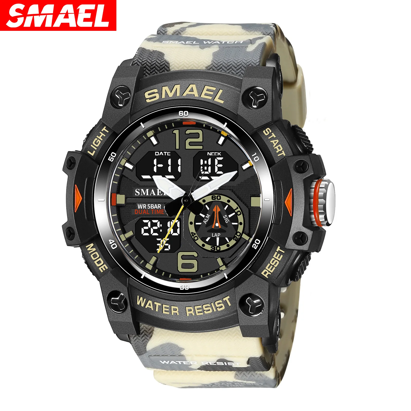 Camouflage outdoor sports men's tactical waterproof luminous dual display dual time digital electronic watch
Camouflage outdoor sports men's tactical waterproof luminous dual display dual time digital electronic watch
