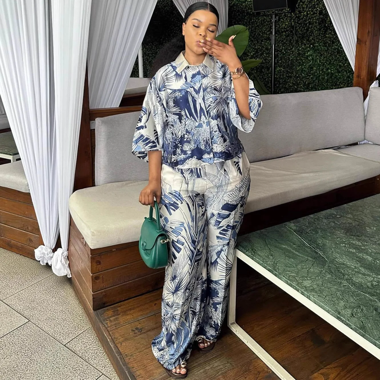 Print Women Pant Sets Two Pieces Matching Set Shree Quarter Sleeves Shirt Work Wide Leg Pants Loose Spring Casual 2025 Summer
Print Women Pant Sets Two Pieces Matching Set Shree Quarter Sleeves Shirt Work Wide Leg Pants Loose Spring Casual 2025 Summer