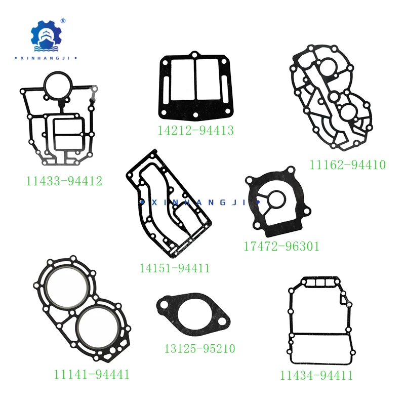 Коллекция прокладок для 2-тактного или 4-тактного подвесного двигателя SUZUKI мощностью 40/60 л.с. 11141-94441 11162-94410, аксессуары для лодок
Коллекция прокладок для 2-тактного или 4-тактного подвесного двигателя SUZUKI мощностью 40/60 л.с. 11141-94441 11162-94410, аксессуары для лодок