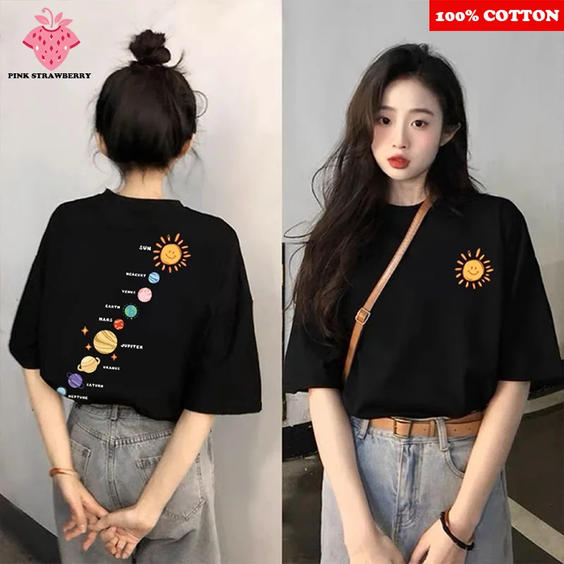 Cartoon Planet Pattern Printed T-shirt Women's Summer 2025 New 100% Cotton Short sleeve Tee Loose Casual Y2k Top female clothing
Cartoon Planet Pattern Printed T-shirt Women's Summer 2025 New 100% Cotton Short sleeve Tee Loose Casual Y2k Top female clothing