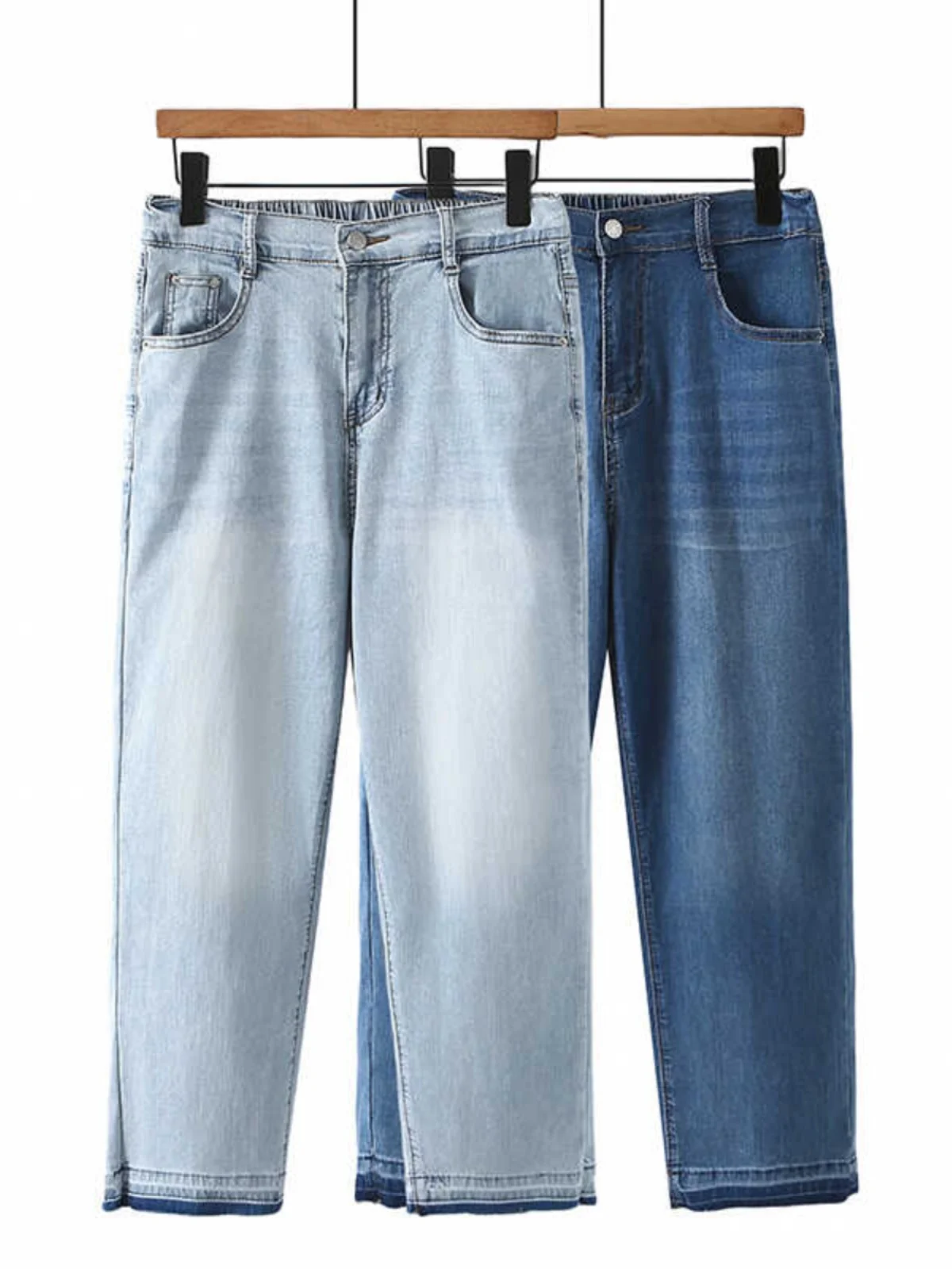 High Waist plus Size Denim Jeans Elastic Hem Straight Leg Nine Points Blue Jeans Women's Fashion Spring Autumn Temperate
High Waist plus Size Denim Jeans Elastic Hem Straight Leg Nine Points Blue Jeans Women's Fashion Spring Autumn Temperate