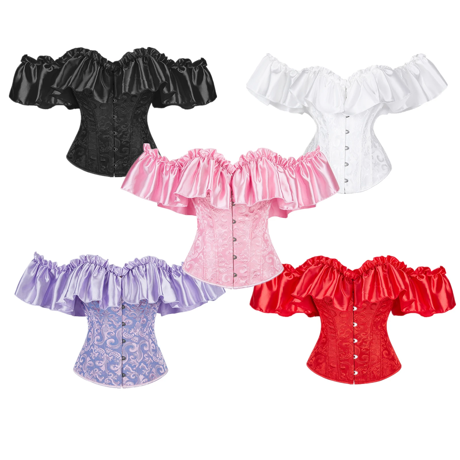 Women Medieval Royalty Costume Overbust Corset Satin Jacquard Flounce Sleeve Off Shoulder Waist Shaping Top
Women Medieval Royalty Costume Overbust Corset Satin Jacquard Flounce Sleeve Off Shoulder Waist Shaping Top