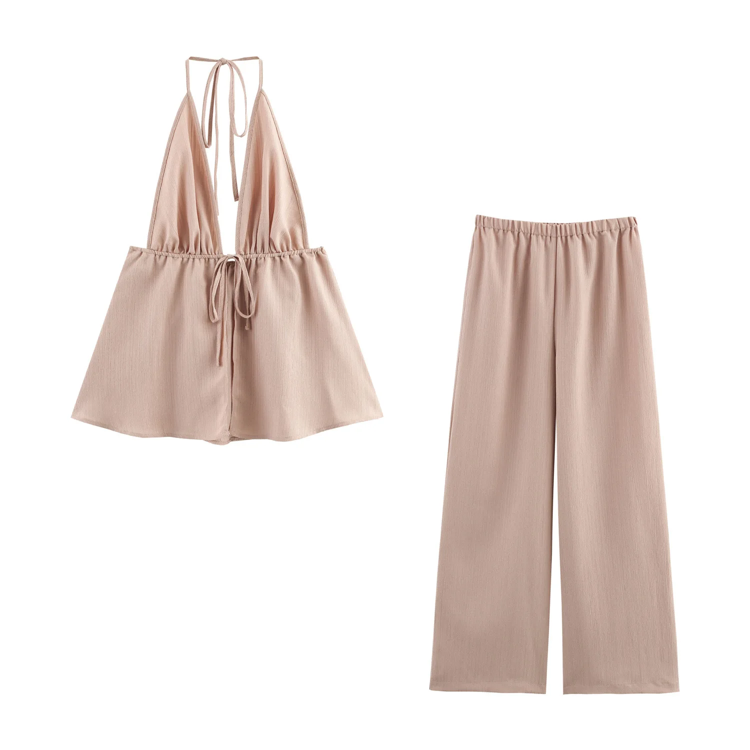 Halter Neck Sleeveless Female Chic Lady Tops Backless Bandage Tops Vintage Vacation Style Sexy Loose Two-piece Set
Halter Neck Sleeveless Female Chic Lady Tops Backless Bandage Tops Vintage Vacation Style Sexy Loose Two-piece Set