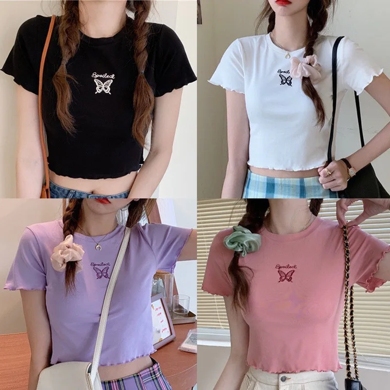 New Summer High Waist Exposed Navel Short T-Shirt Slim Fit And Versatile Butterfly Embroidery Short Sleeved Top
New Summer High Waist Exposed Navel Short T-Shirt Slim Fit And Versatile Butterfly Embroidery Short Sleeved Top