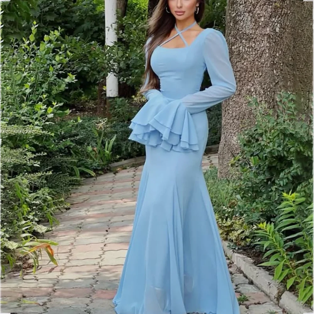Sky Blue Evening Dresses Halter Criss-Cross Full Sleeves Classic Design Prom Dress For Women Special Occasion Party Gown Fashion
Sky Blue Evening Dresses Halter Criss-Cross Full Sleeves Classic Design Prom Dress For Women Special Occasion Party Gown Fashion