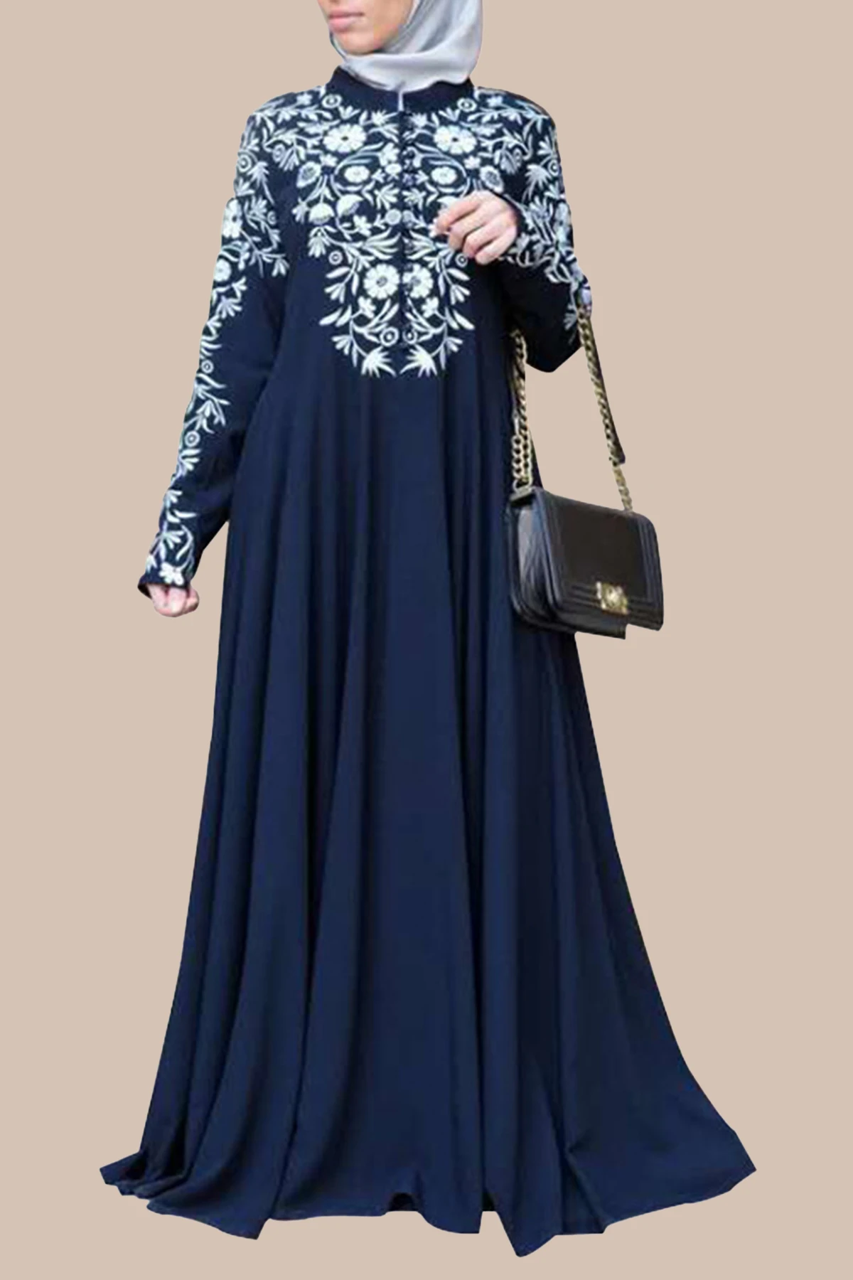 New Women Floral Printed Muslim Stand Collar Floral Pattern Long Sleeve Maxi Dress 
New Women Floral Printed Muslim Stand Collar Floral Pattern Long Sleeve Maxi Dress