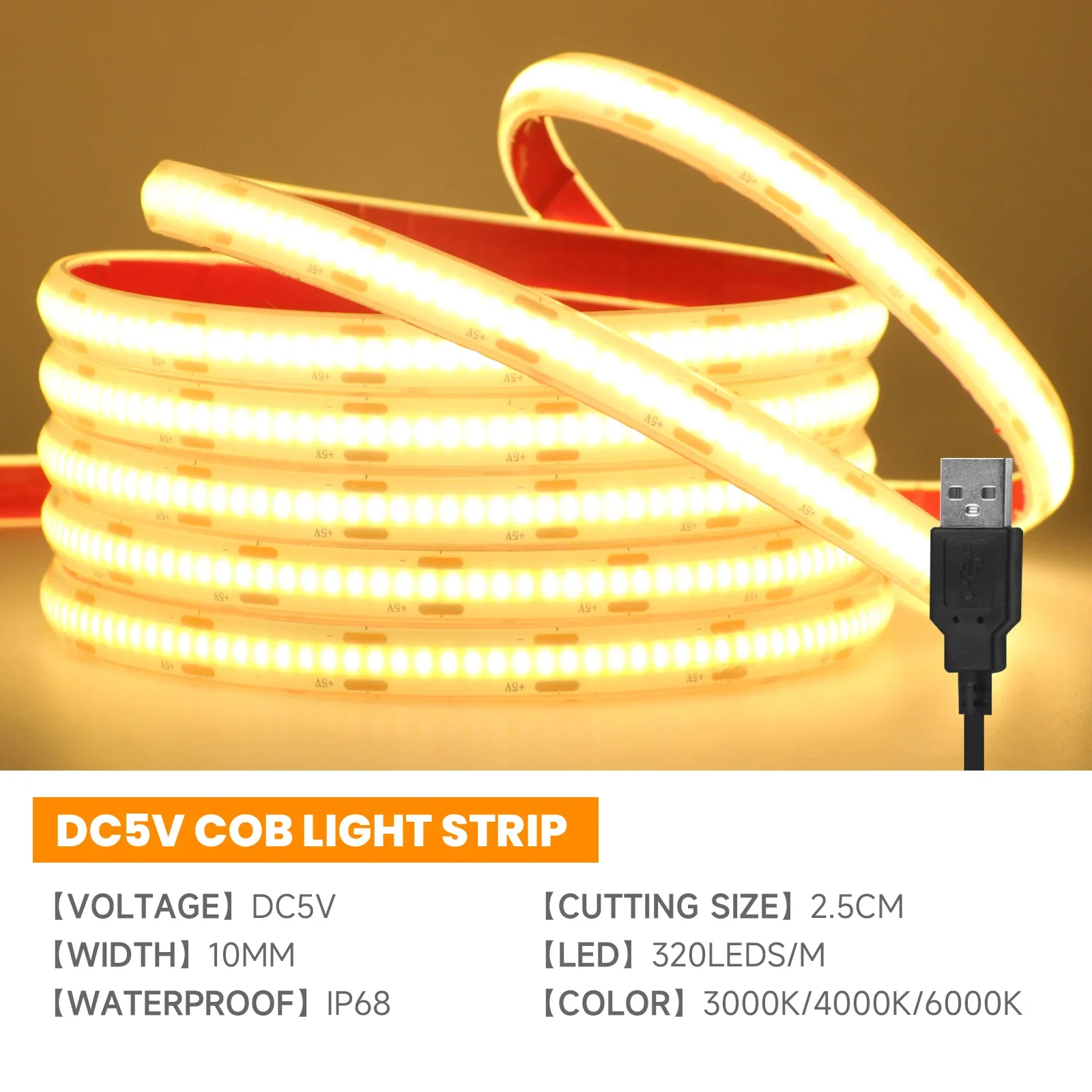 Лента COB с регулируемой яркостью, 5 В постоянного тока, 320 светодиодов, FOB, светодиодная лента RA90, IP68, водонепроницаемая, гибкая, линейное освещение высокой плотности, 3000K, 4000K, 6000K
Лента COB с регулируемой яркостью, 5 В постоянного тока, 320 светодиодов, FOB, светодиодная лента RA90, IP68, водонепроницаемая, гибкая, линейное освещение высокой плотности, 3000K, 4000K, 6000K