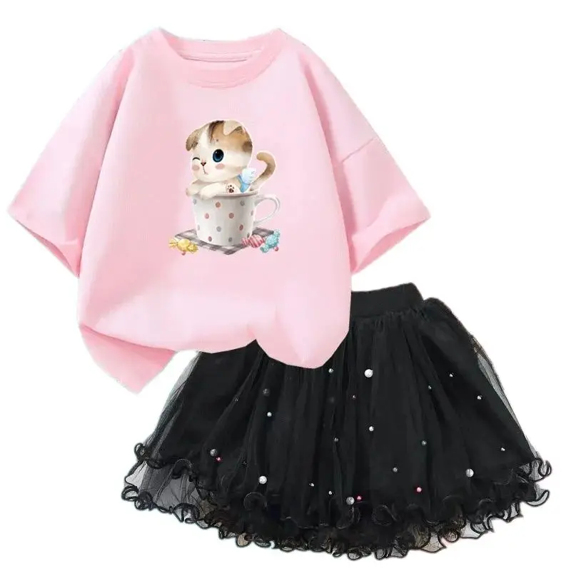 2pcs Girls Tutu Outfits Cute Cat In the Cup Print T-shirt and Tulle skirt Set Princess Girl Party Birthday Clothing
2pcs Girls Tutu Outfits Cute Cat In the Cup Print T-shirt and Tulle skirt Set Princess Girl Party Birthday Clothing